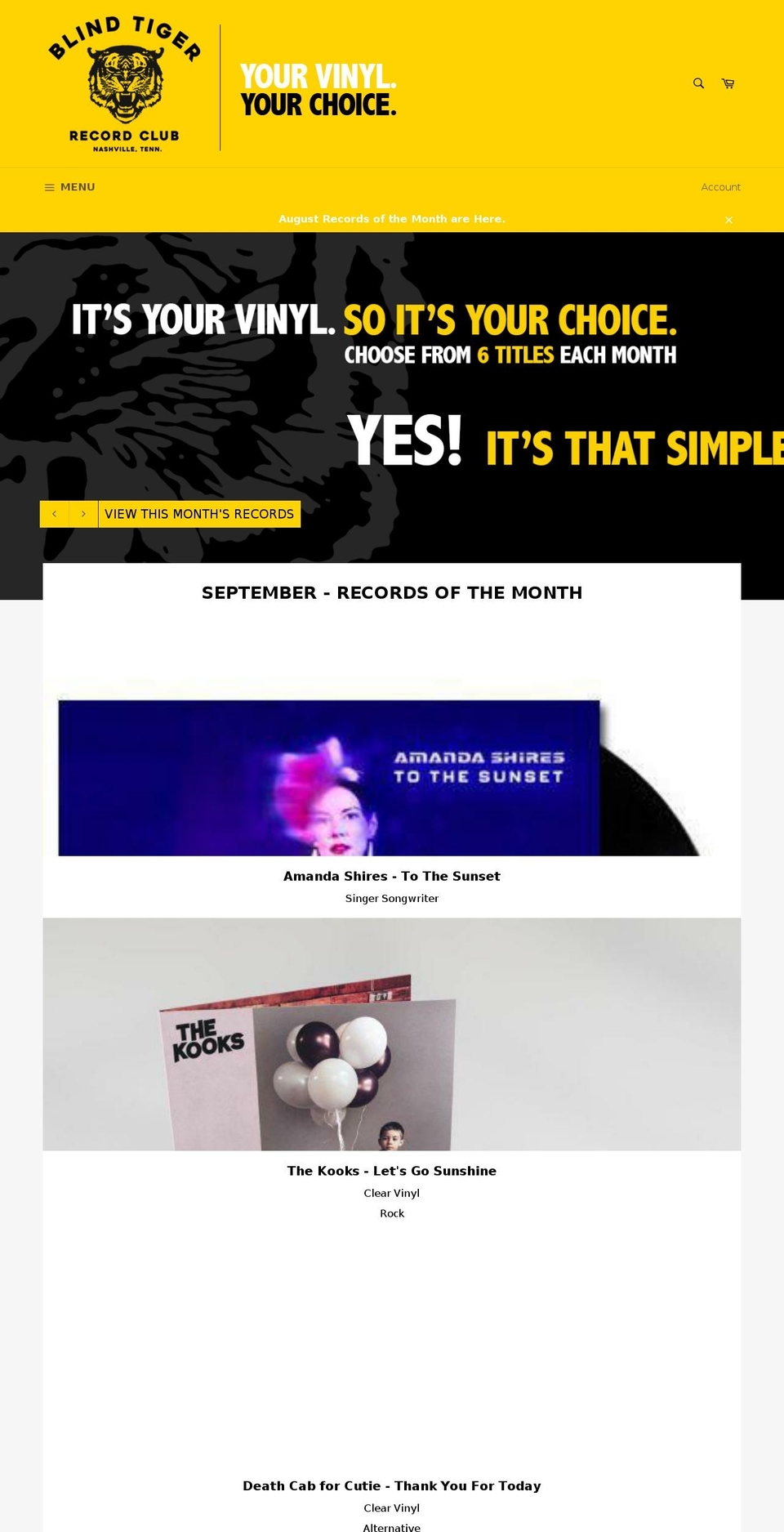 blindtigerrecordclub.com shopify website screenshot