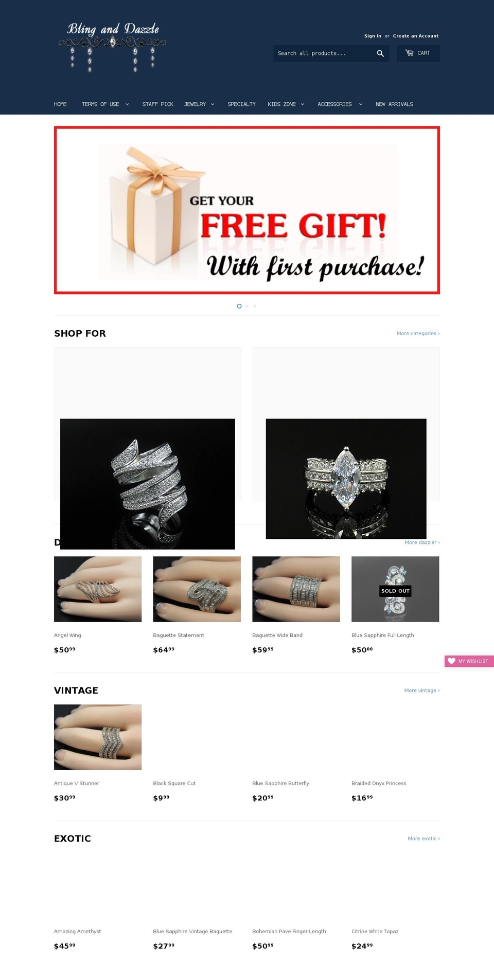 blinganddazzle.com — Shopify storefront screenshot
