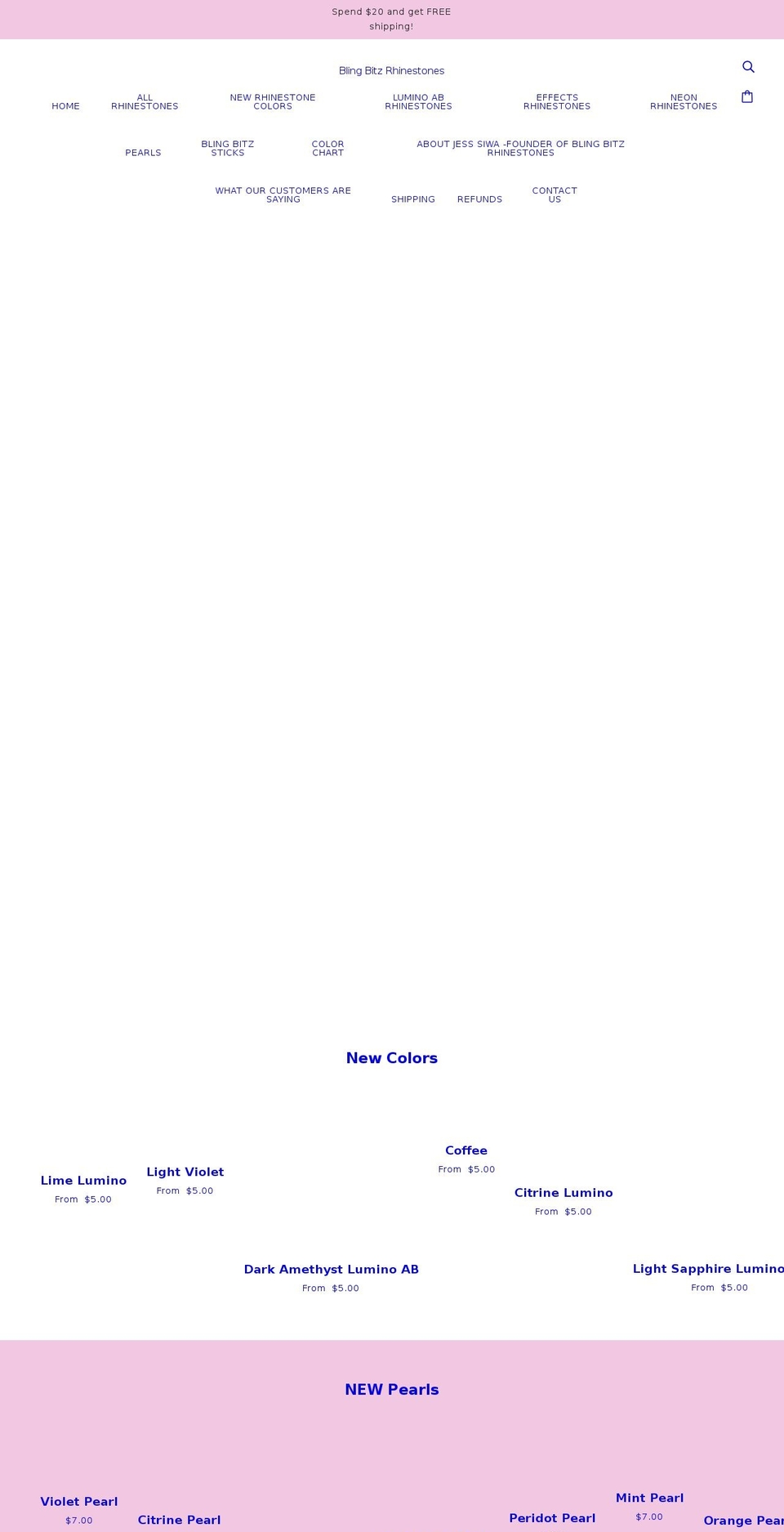 blingbitzrhinestones.com shopify website screenshot