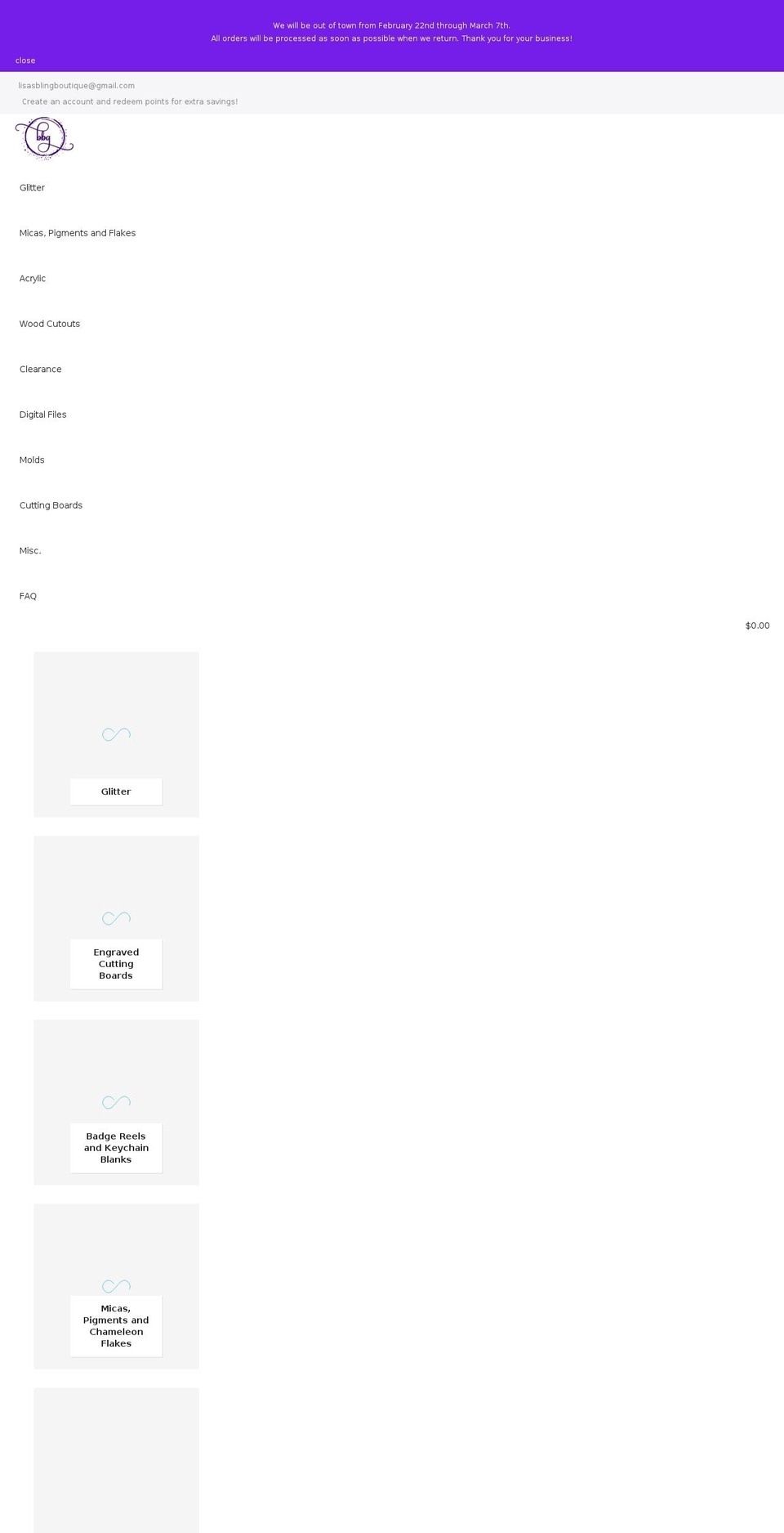 blingboutiqueglitter.com shopify website screenshot