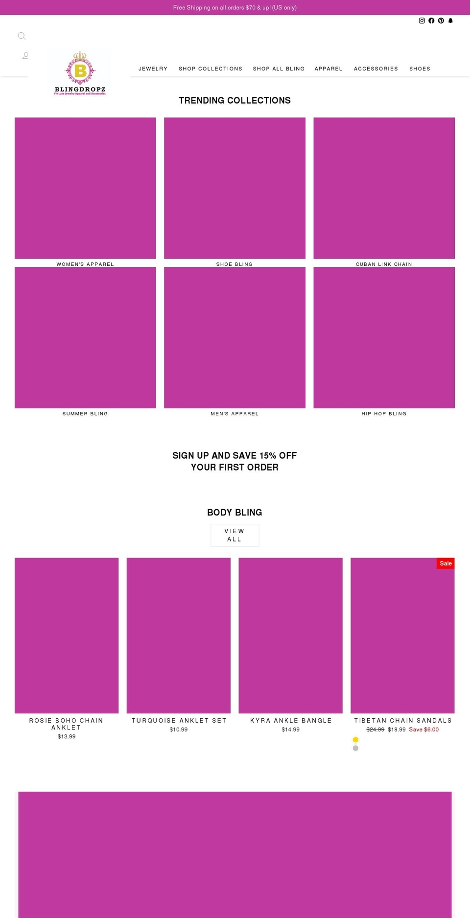 blingdropz.com shopify website screenshot