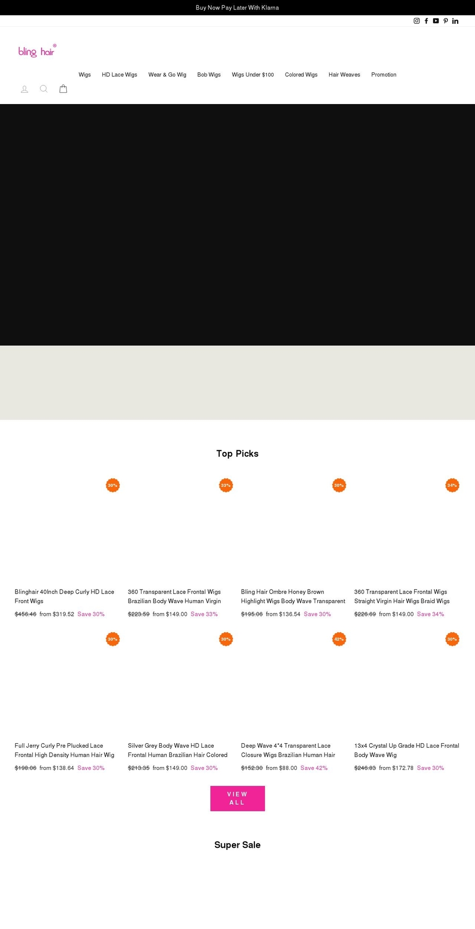 blinghair.com shopify website screenshot