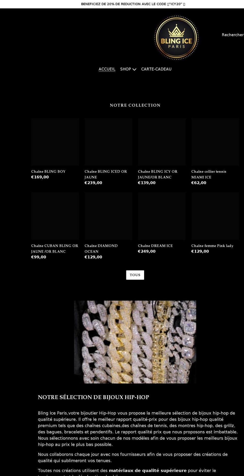 blingiceparis.com shopify website screenshot