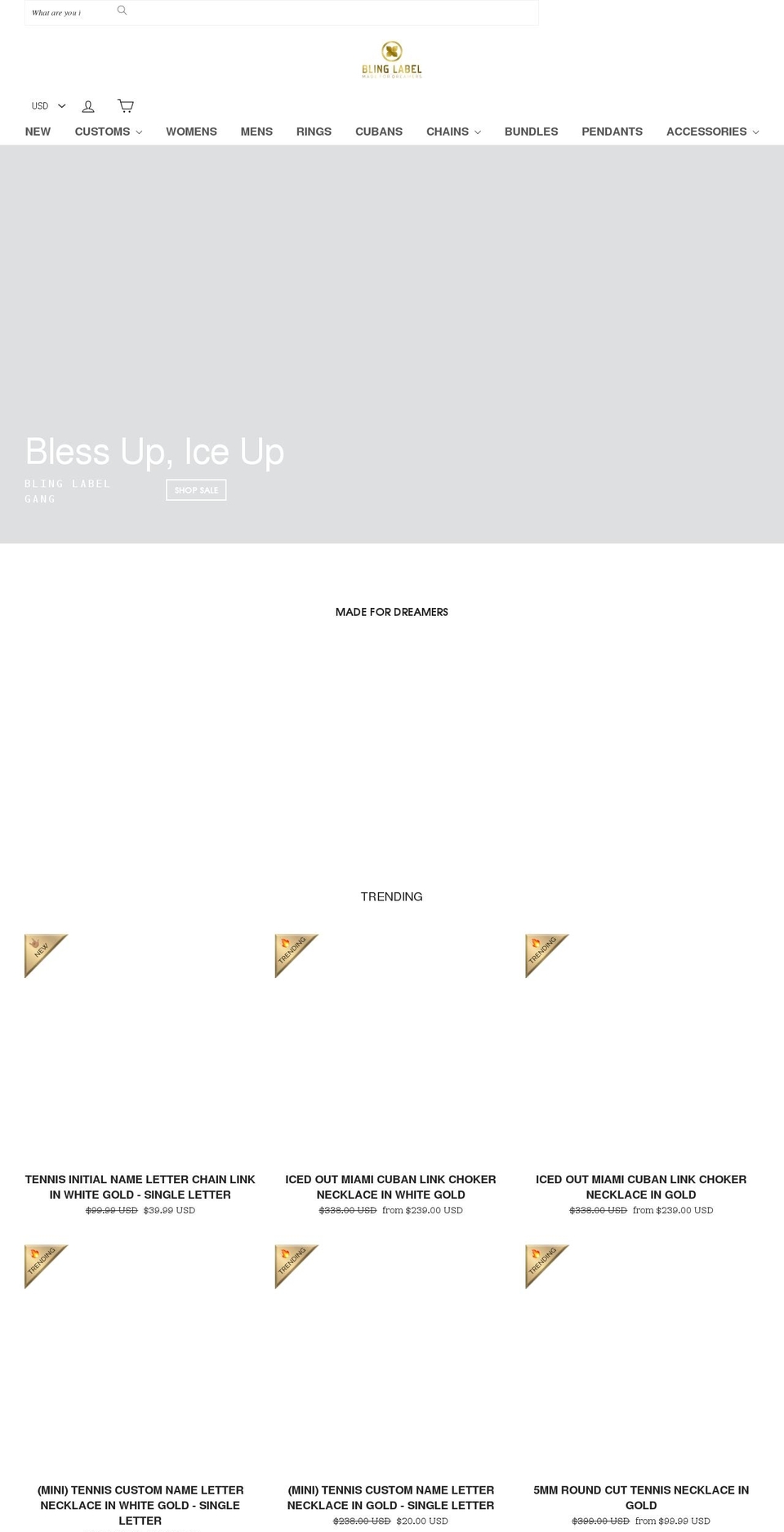 blinglabel.com shopify website screenshot