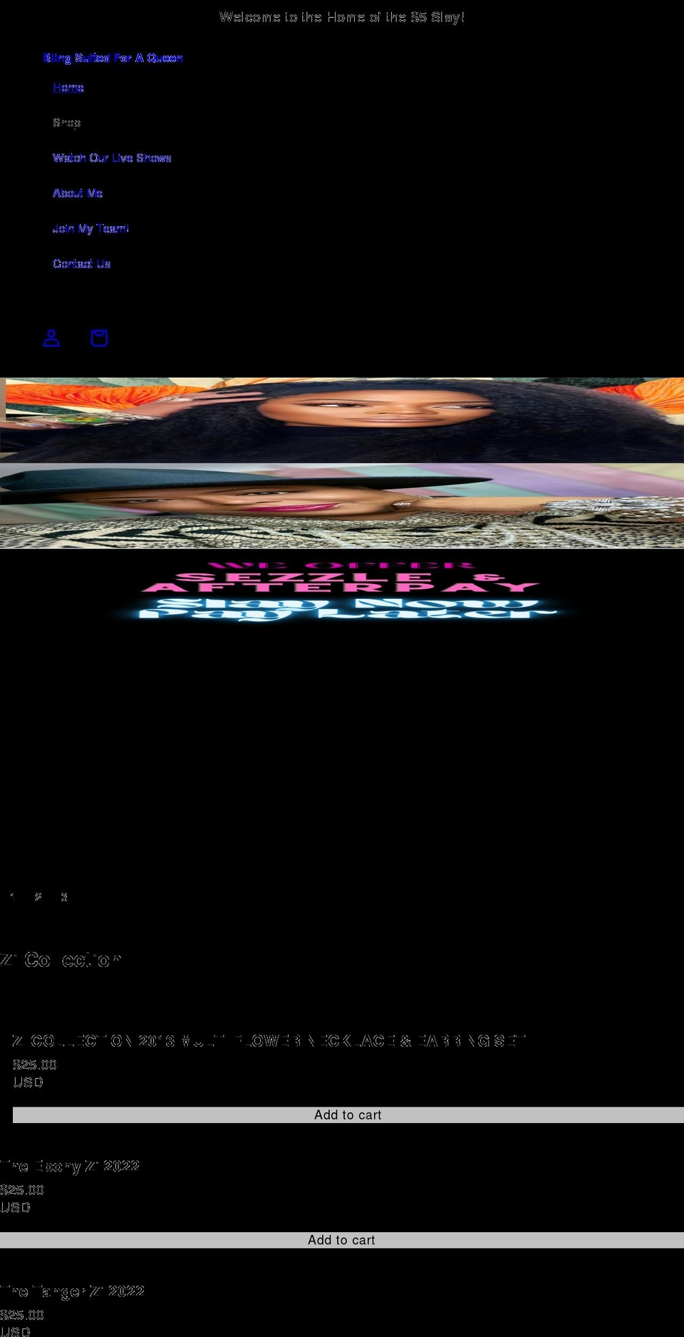 blingsuitedforaqueen.com shopify website screenshot