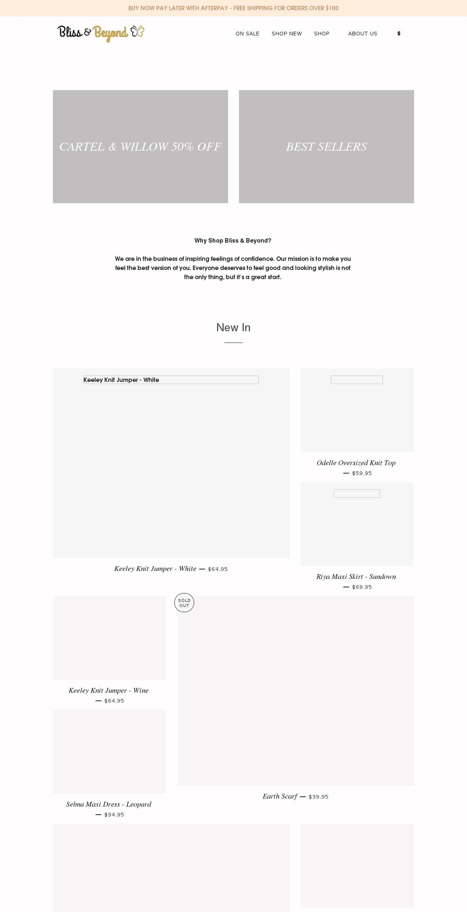 blissandbeyond.com.au shopify website screenshot