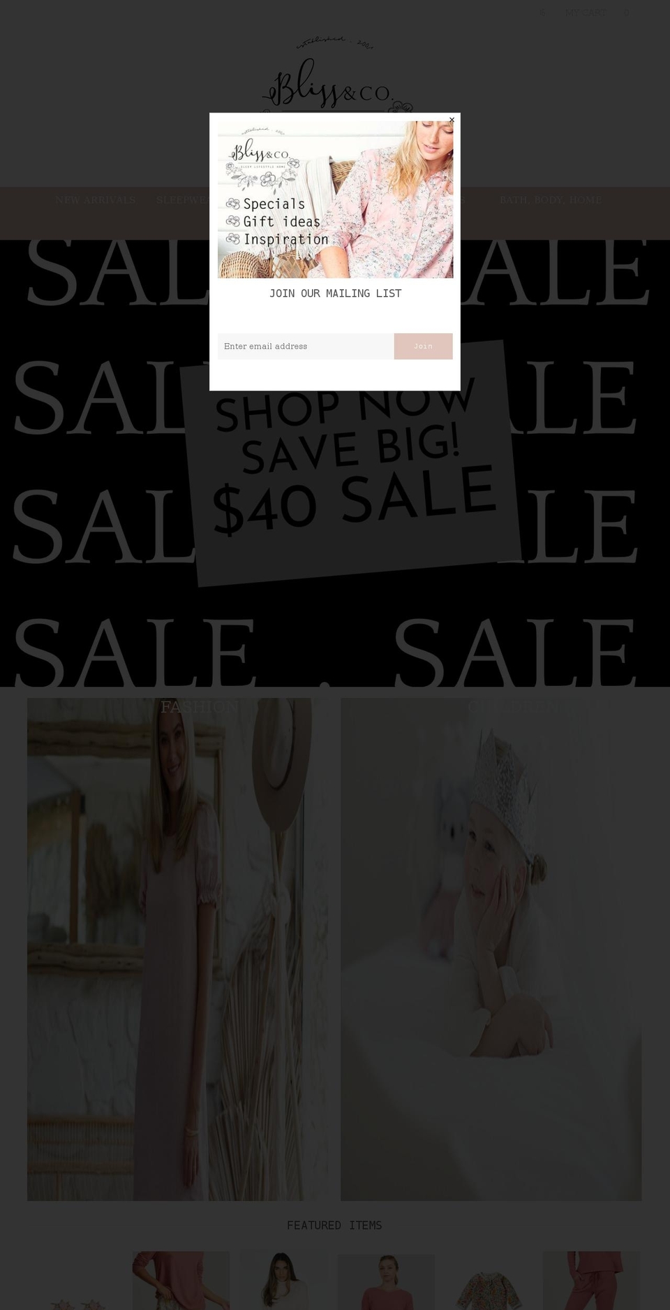 blissandcoberry.com.au shopify website screenshot