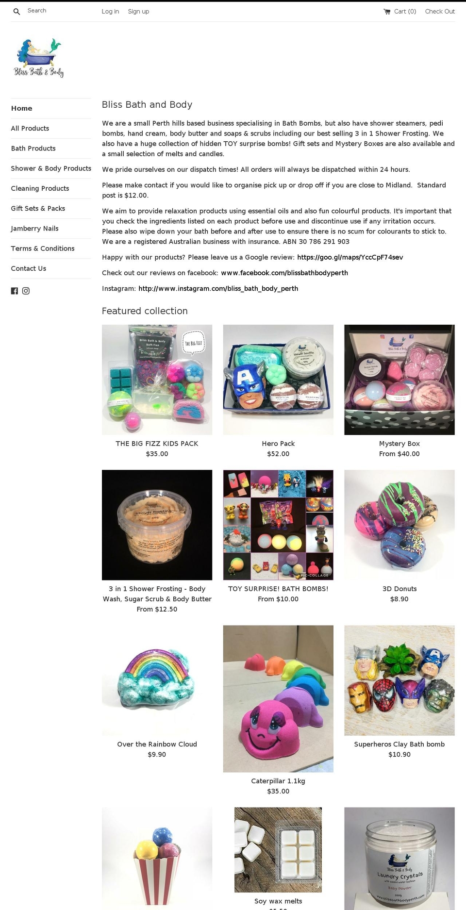 blissbathbodyperth.com shopify website screenshot