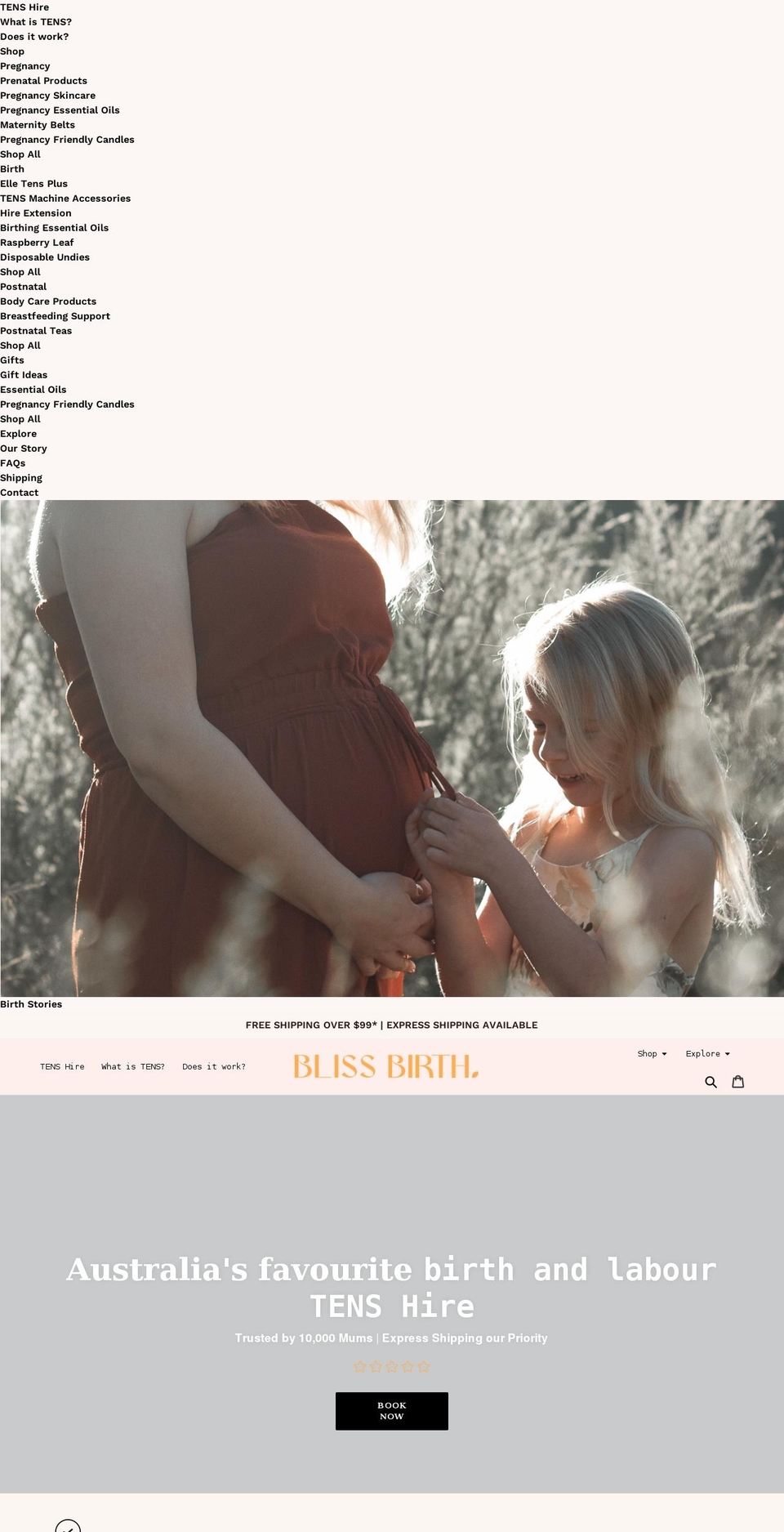 blissbirth.com.au shopify website screenshot