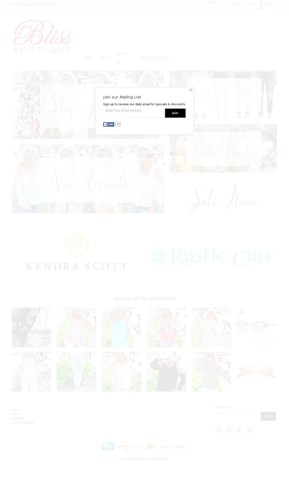 blissboutique.biz shopify website screenshot