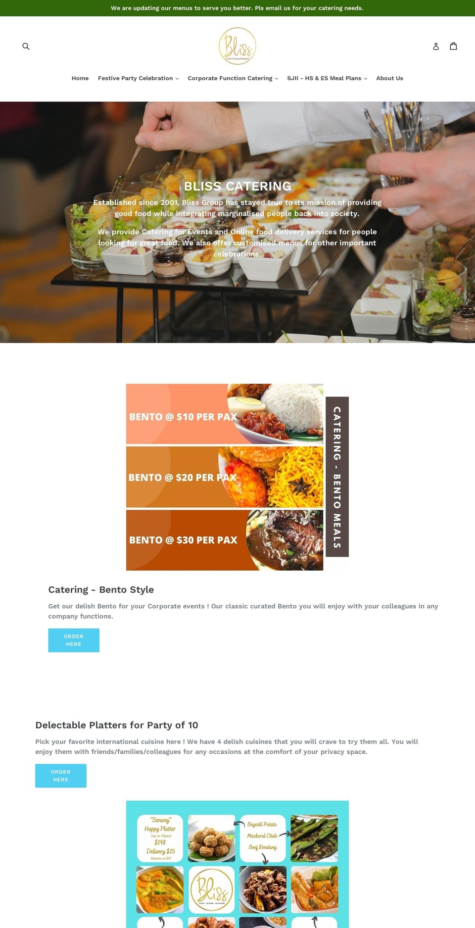 blisscatering.com.sg shopify website screenshot