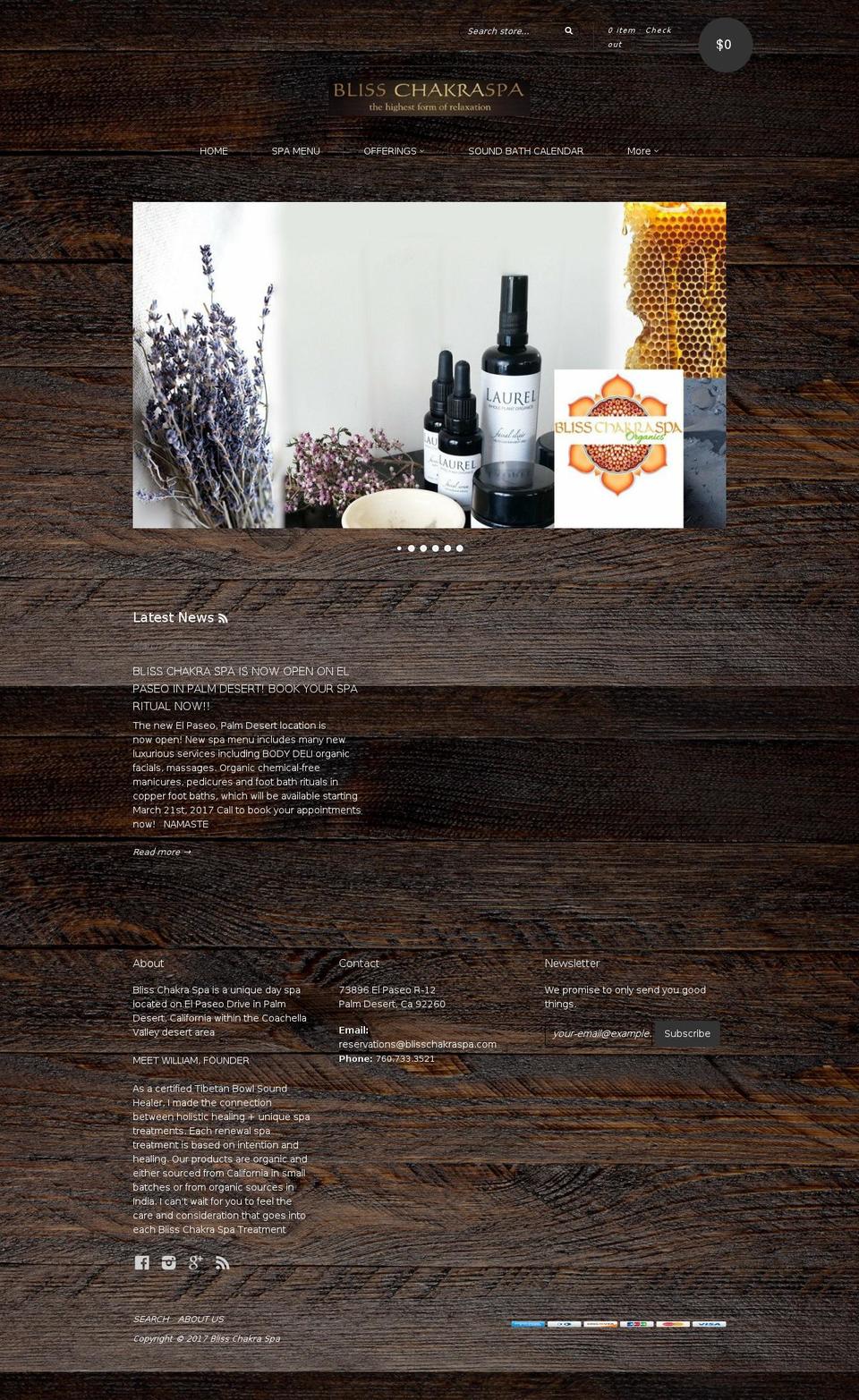 blisschakraspa.com shopify website screenshot