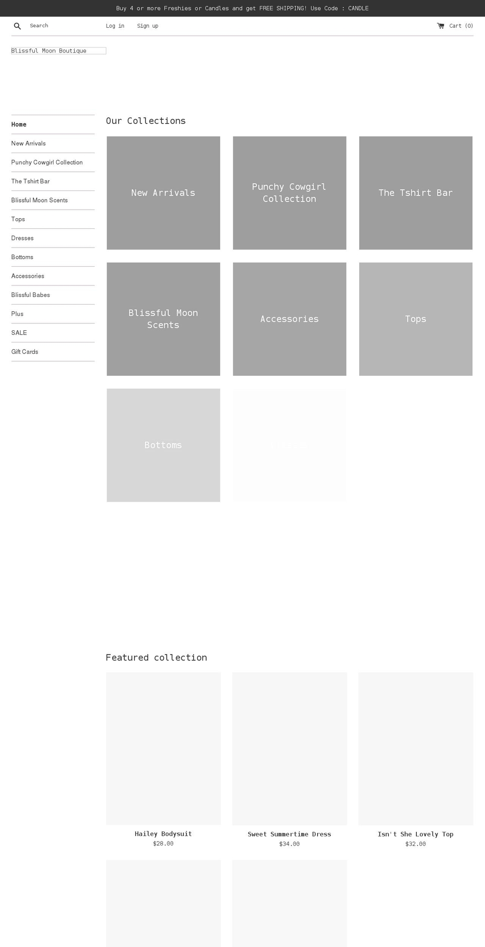 blissfulmoonboutique.com shopify website screenshot