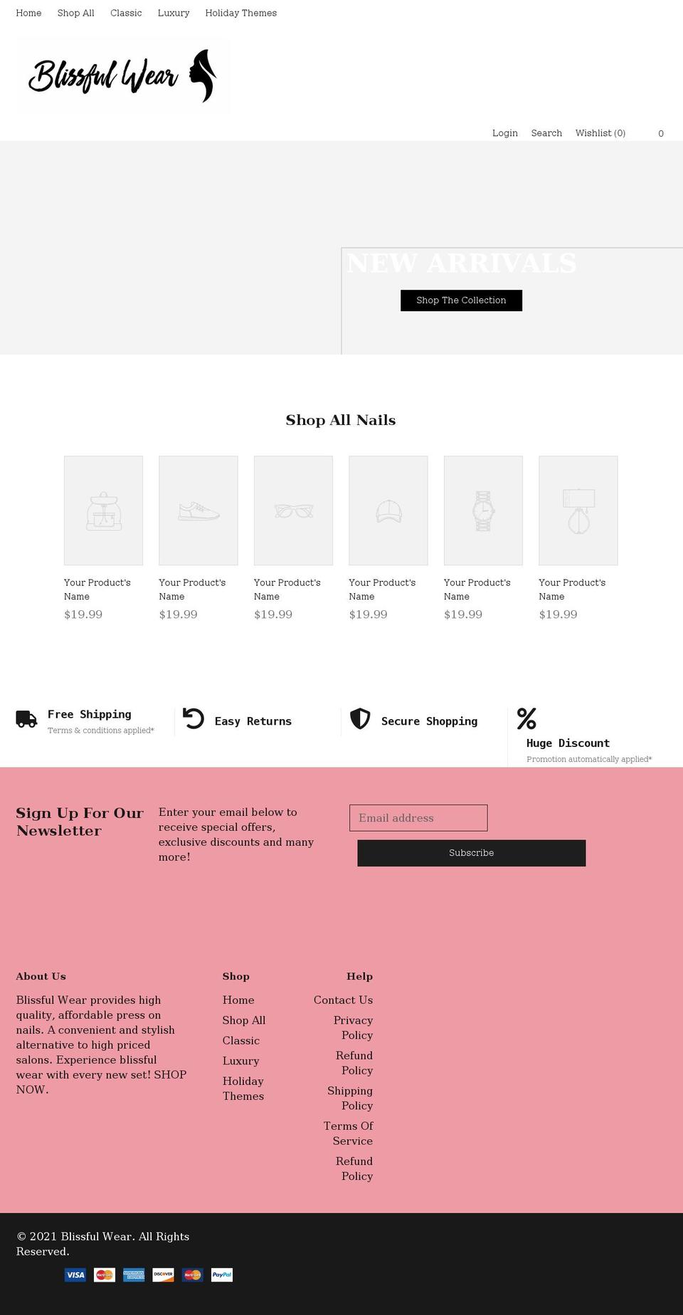 blissfulwear.com shopify website screenshot