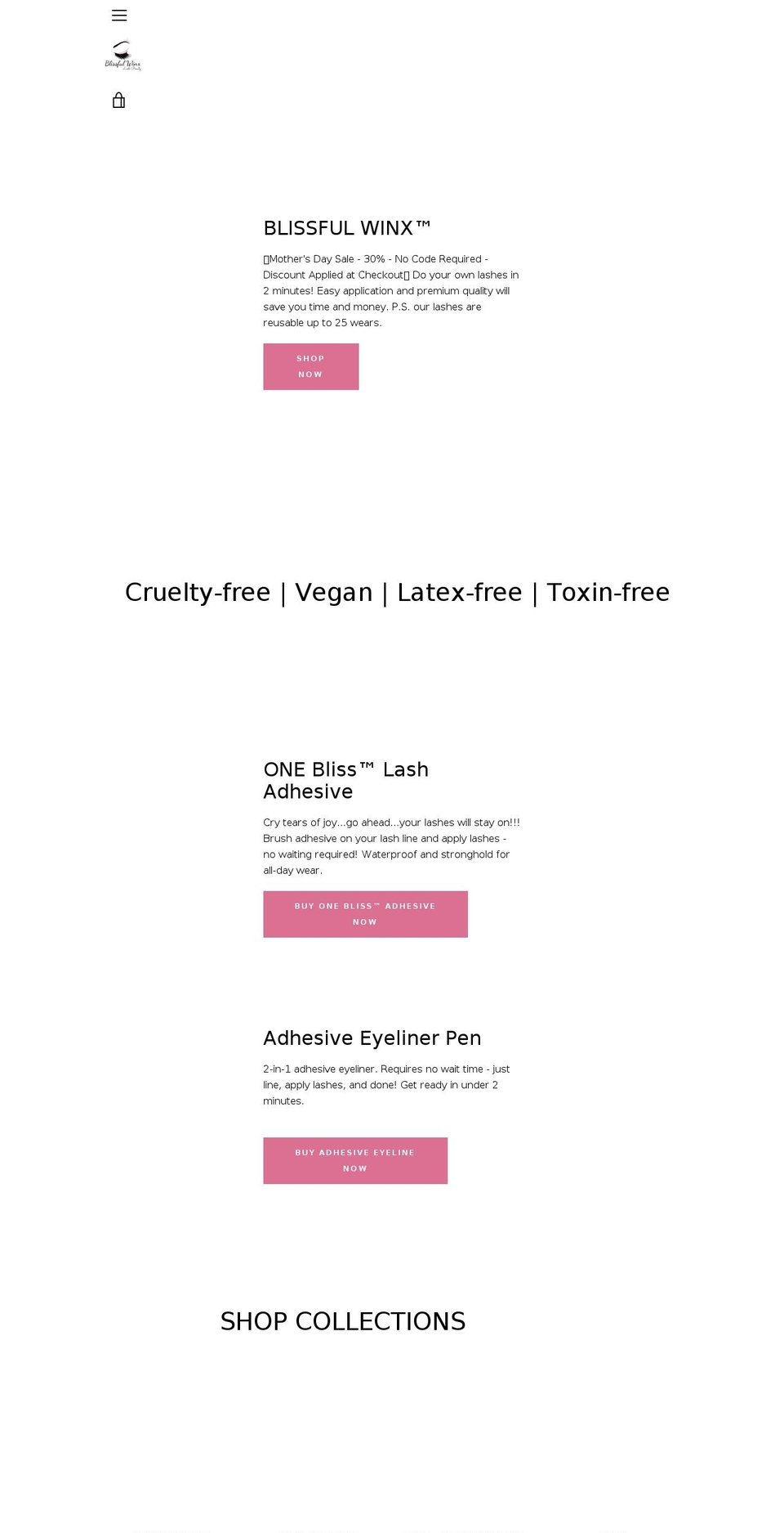 blissfulwinx.com shopify website screenshot