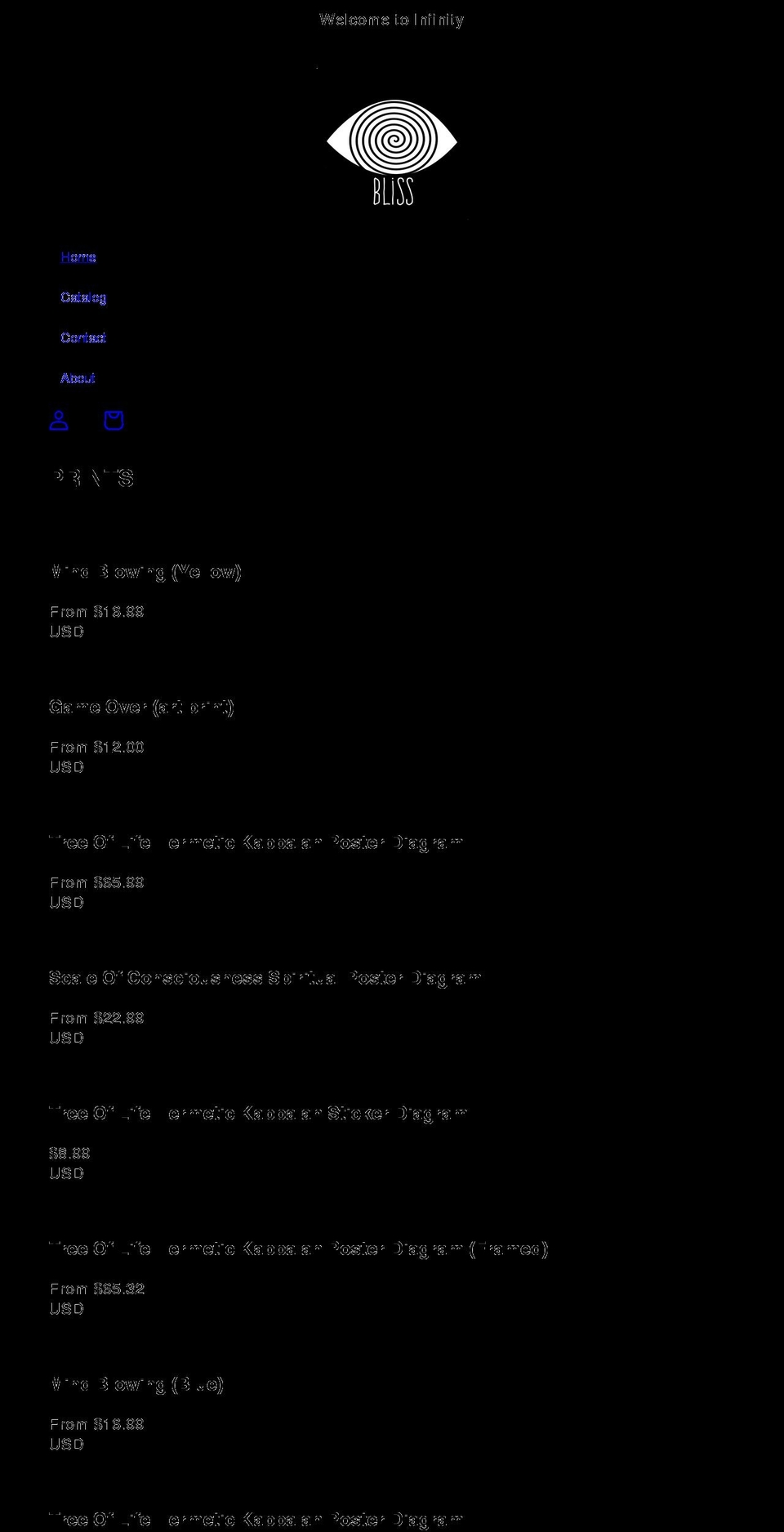 blissofinfinity.com shopify website screenshot