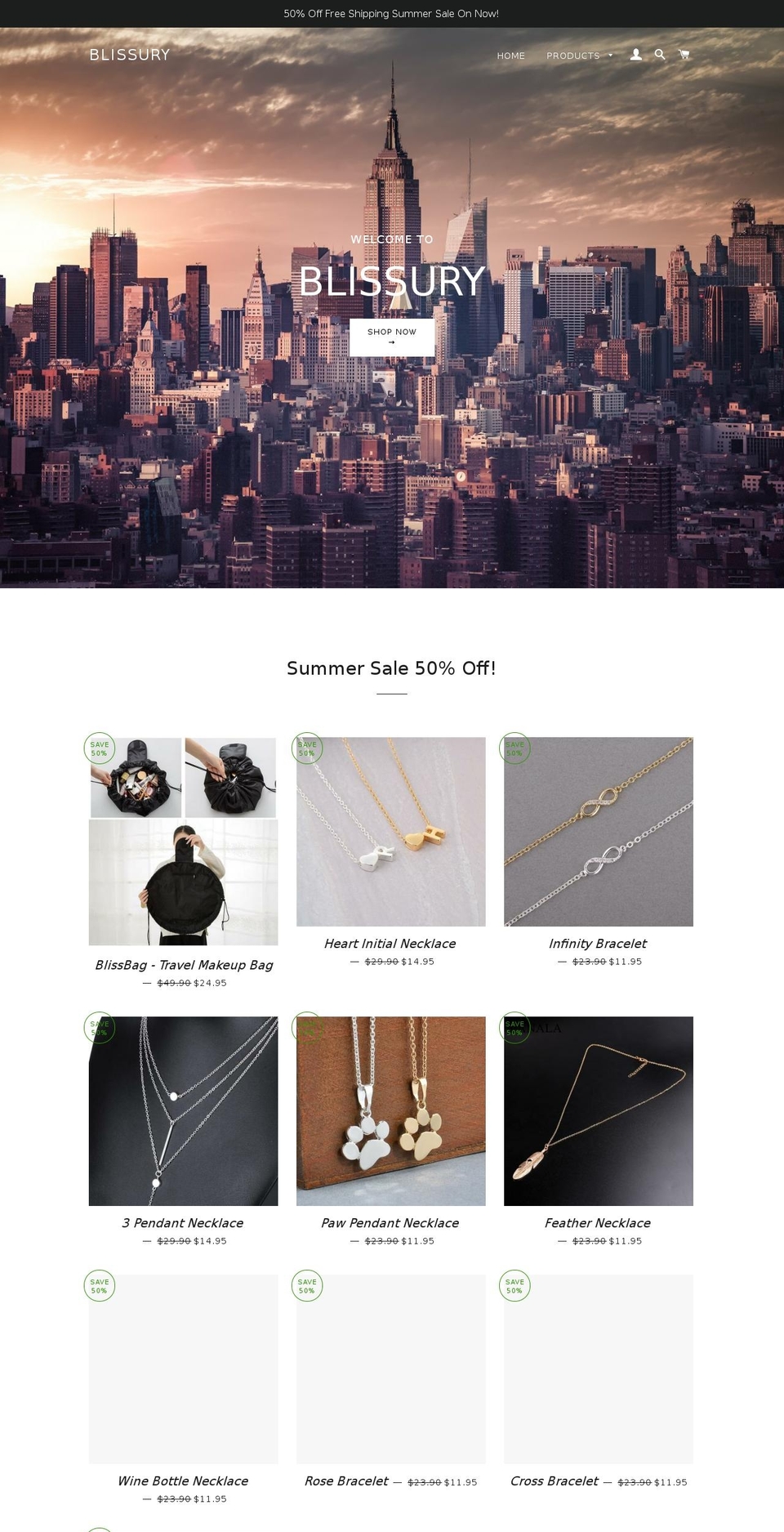 blissury.com — Shopify storefront screenshot