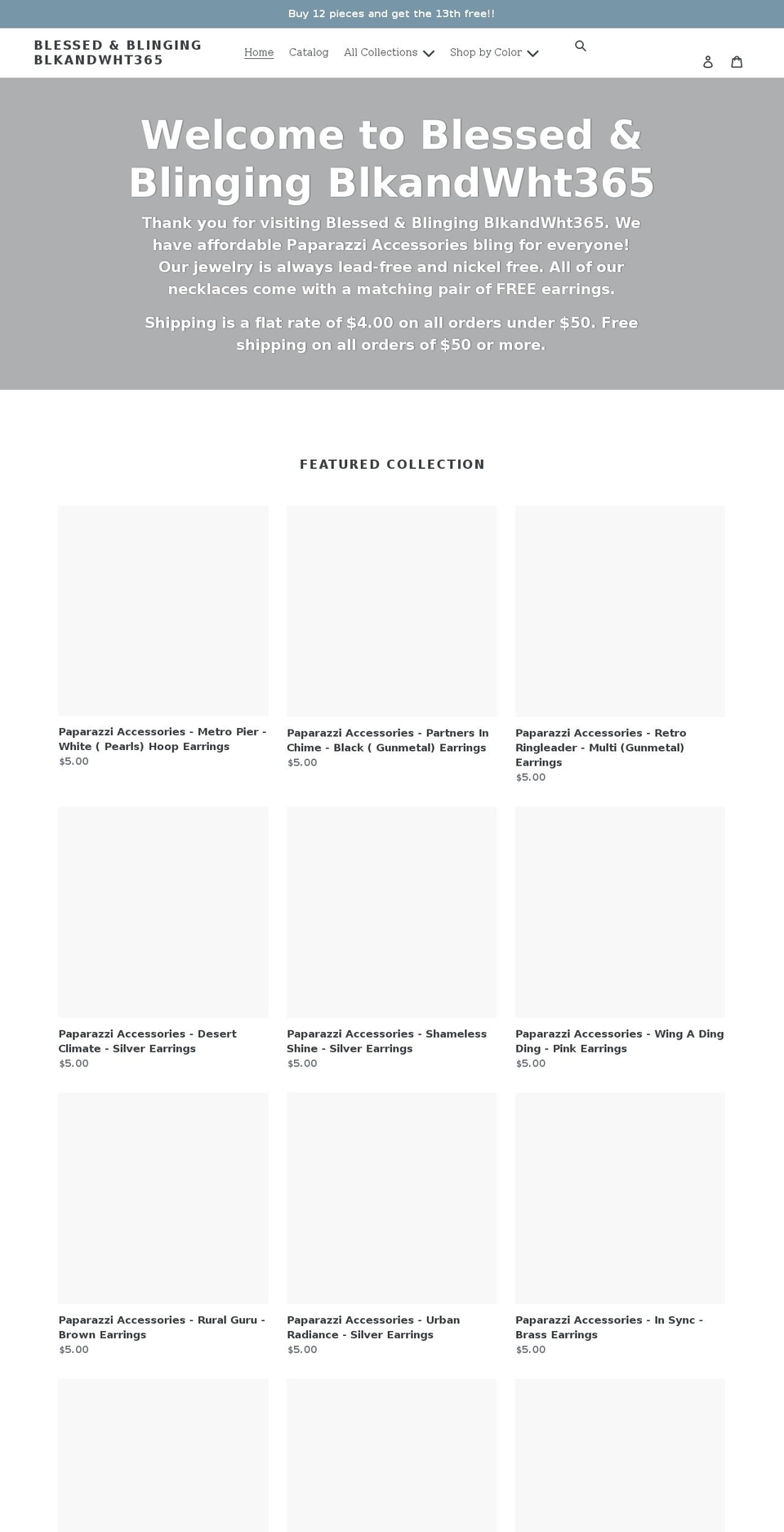 blkandwht365bling.com shopify website screenshot