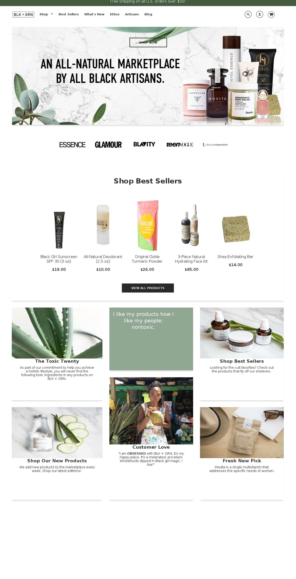 blkgrn.com shopify website screenshot