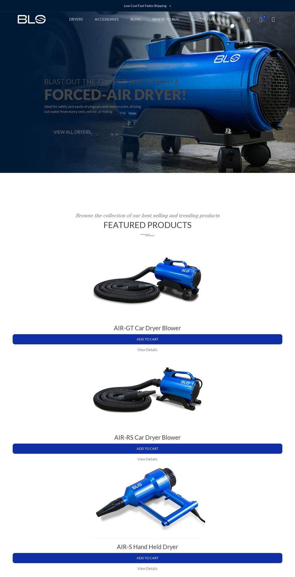 blocardryer.com shopify website screenshot