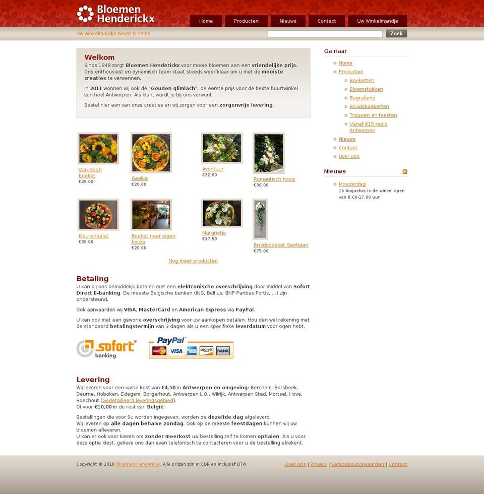 bloemenhenderickx.be shopify website screenshot