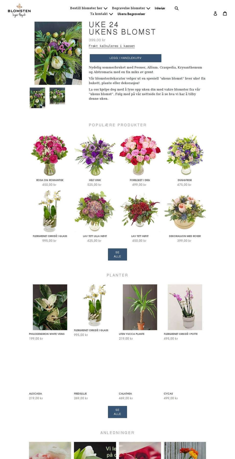 blomster-levering.no shopify website screenshot