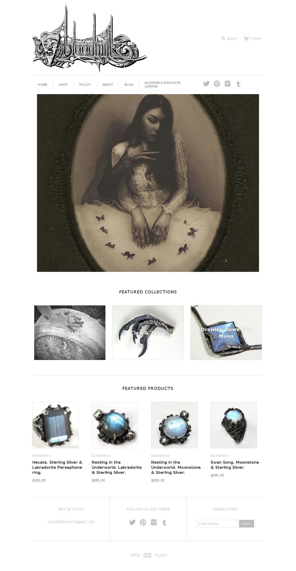 bloodmilkjewels.com shopify website screenshot