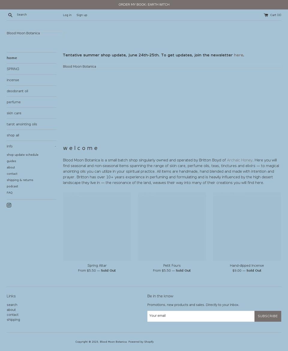 bloodmoonbotanica.com shopify website screenshot