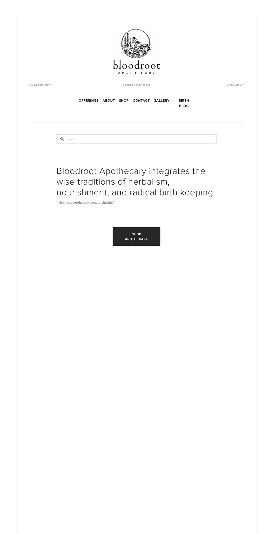 bloodrootapothecary.com — Shopify storefront screenshot