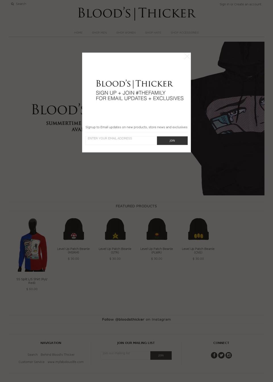 bloodsthicker.com shopify website screenshot