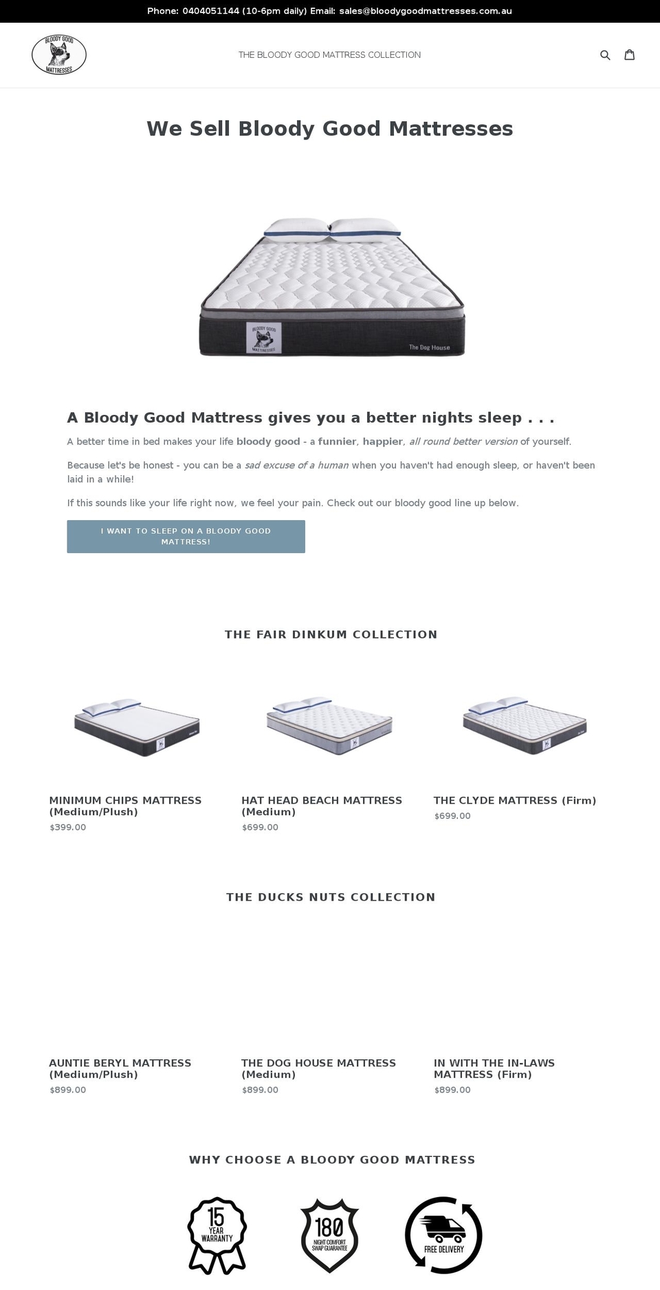 bloodygoodmattresses.com — Shopify storefront screenshot