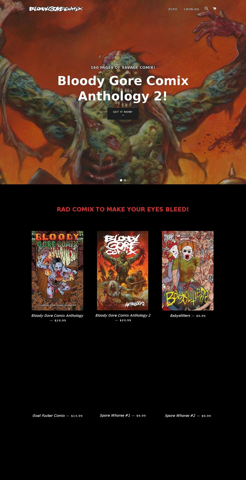 bloodygorecomix.com shopify website screenshot