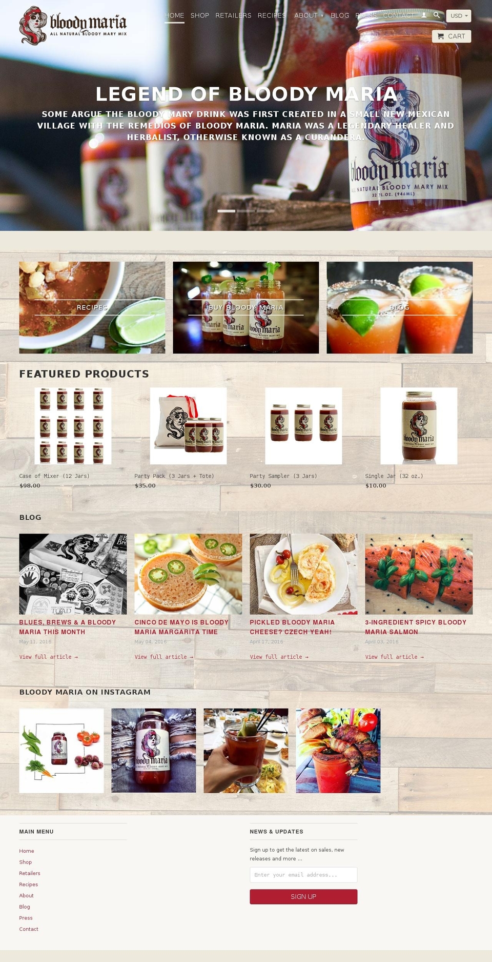 bloodymaria.com shopify website screenshot