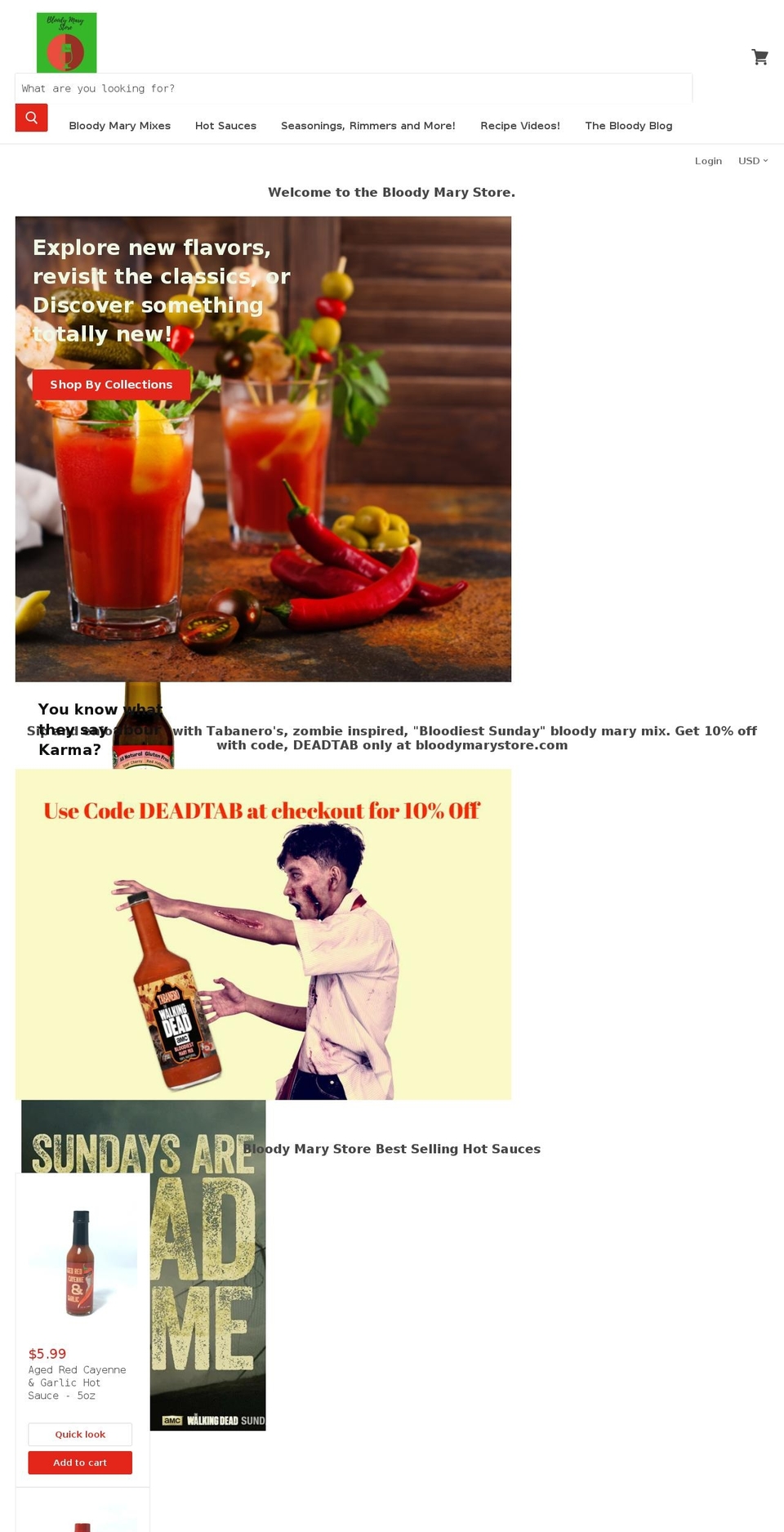 bloodymarystore.com — Shopify storefront screenshot