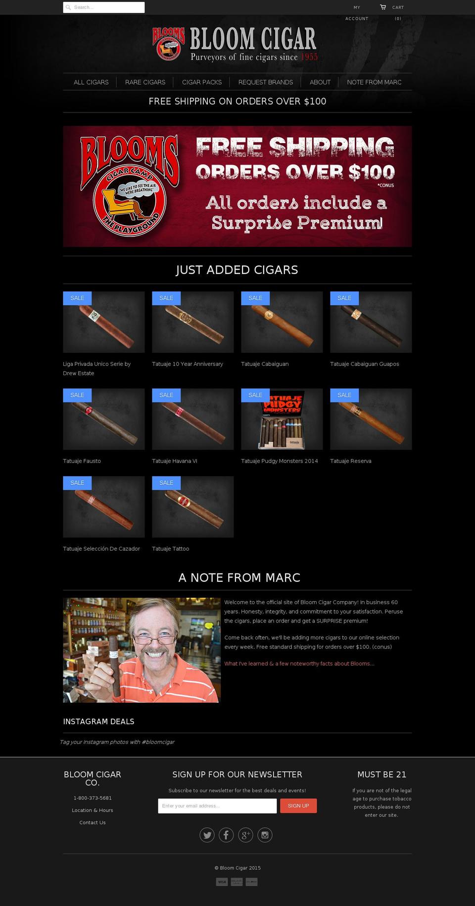 bloomcigar.com shopify website screenshot