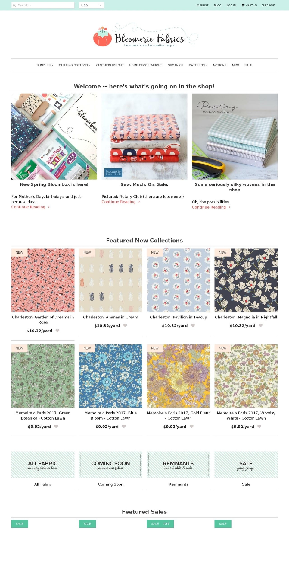 bloomeriefabrics.com shopify website screenshot