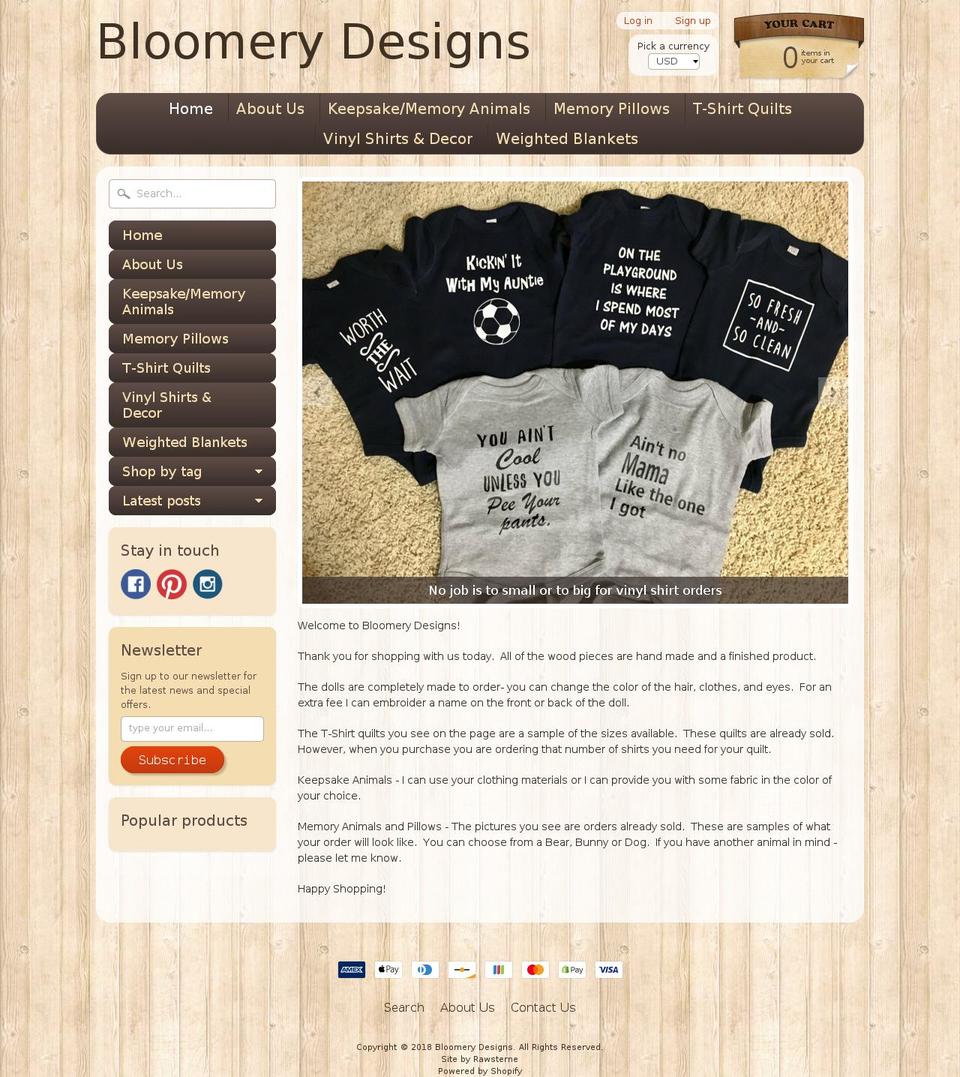 bloomerydesigns.com shopify website screenshot