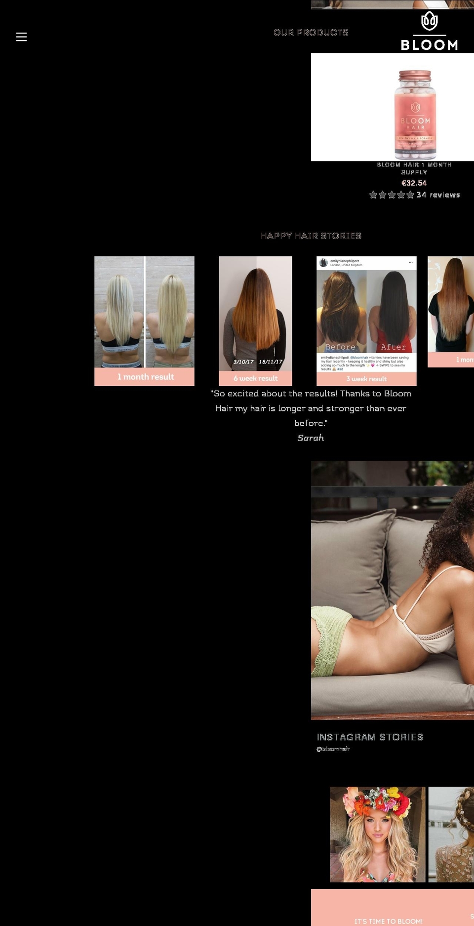 bloomhair.com shopify website screenshot