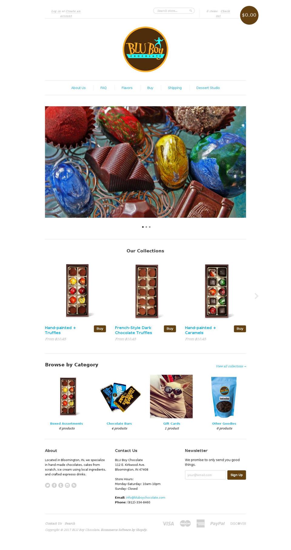 bloomingtonindianachocolate.com shopify website screenshot