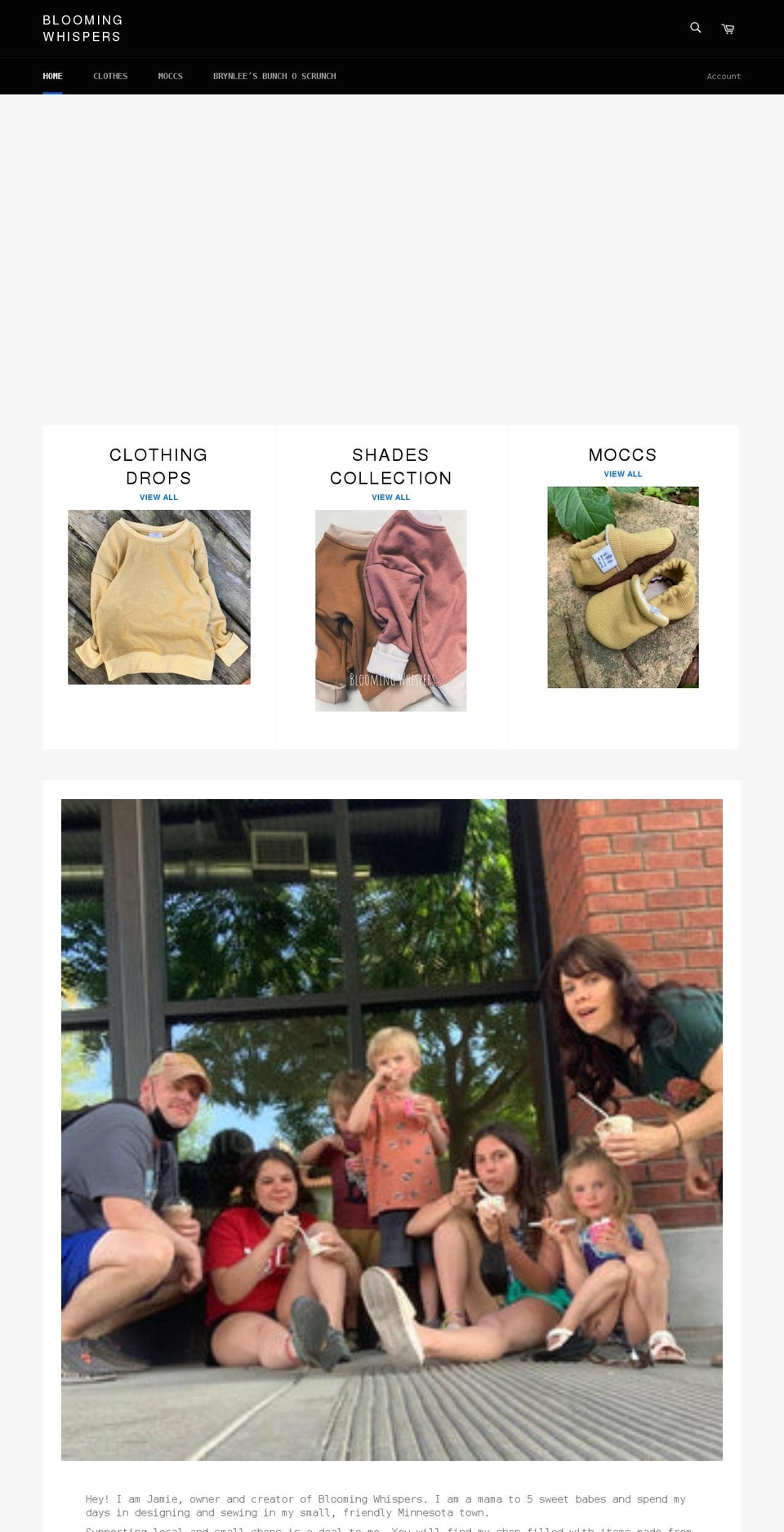 bloomingwhispers.com shopify website screenshot