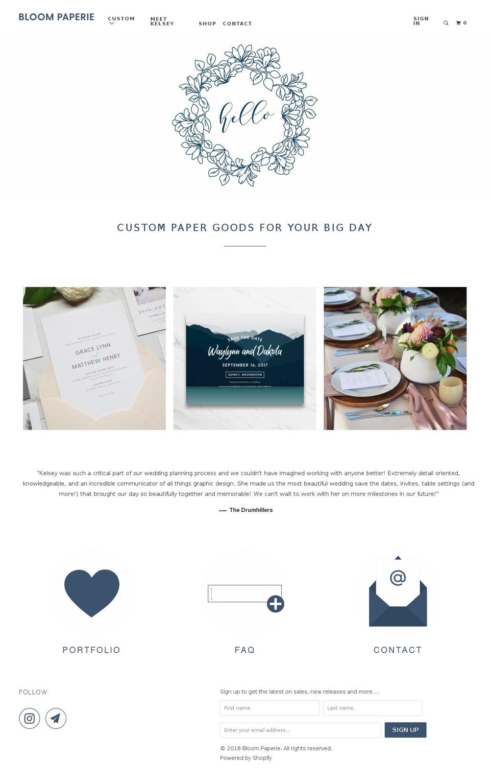 bloompaperie.com — Shopify storefront screenshot