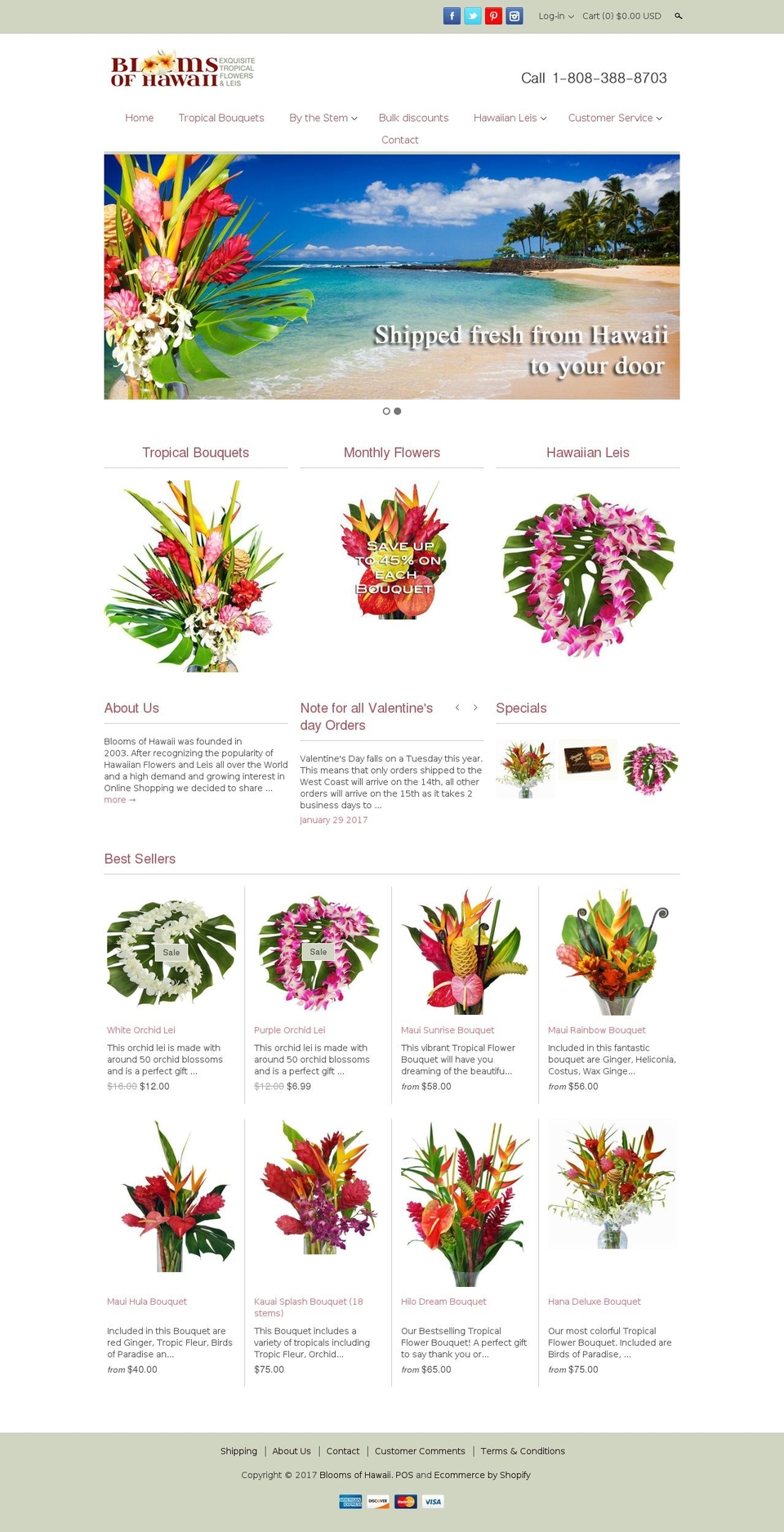 bloomsofhawaii.com shopify website screenshot