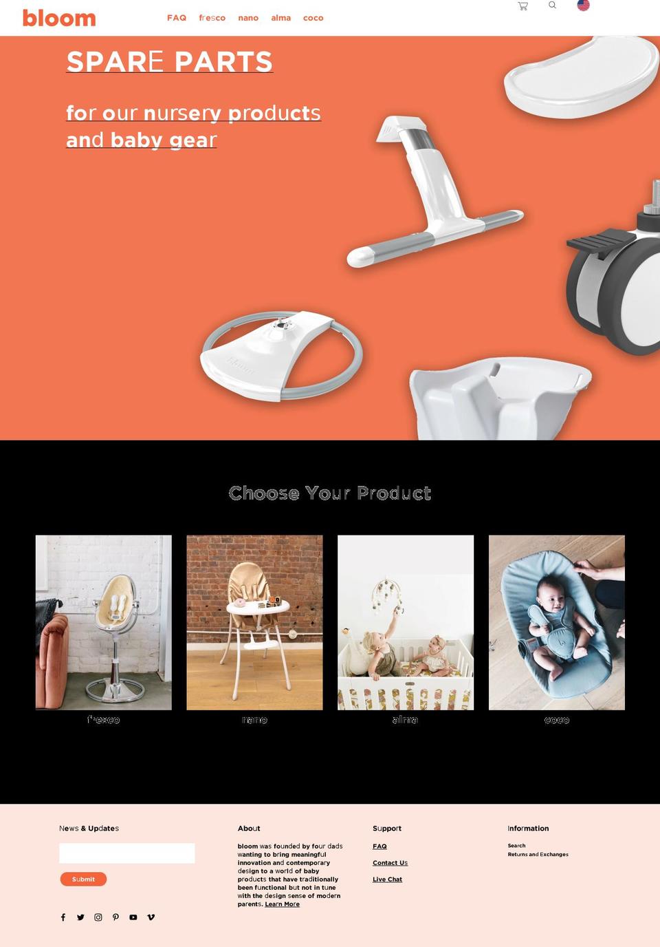 bloomspareparts.com shopify website screenshot