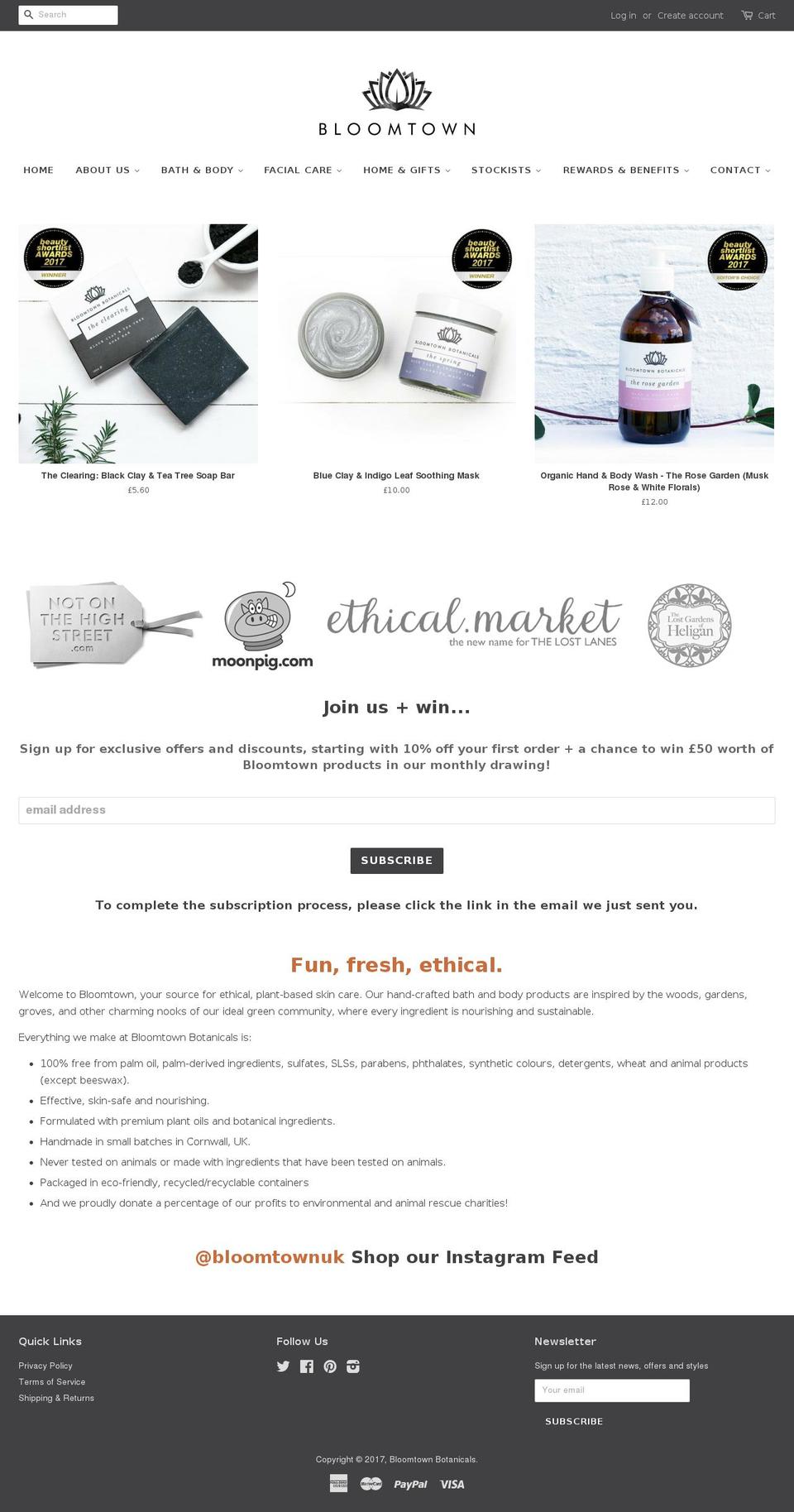bloomtownbotanicals.com shopify website screenshot
