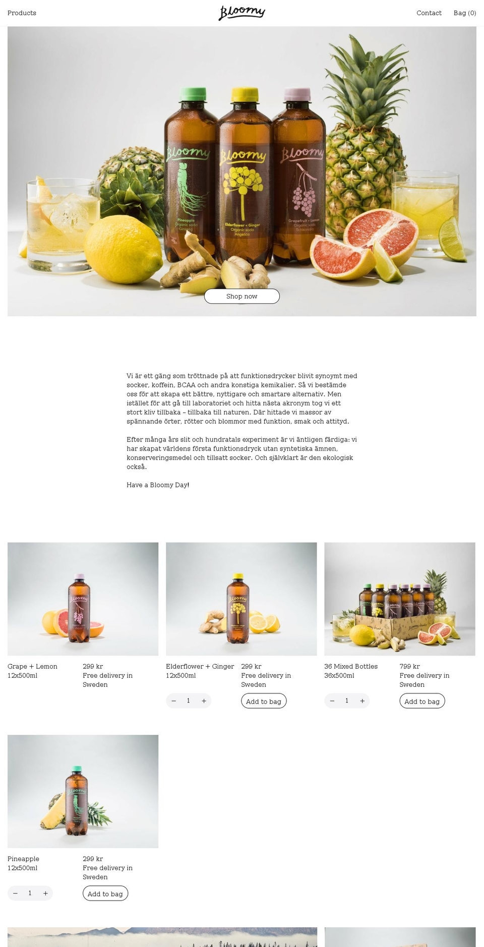 bloomydrinks.com shopify website screenshot