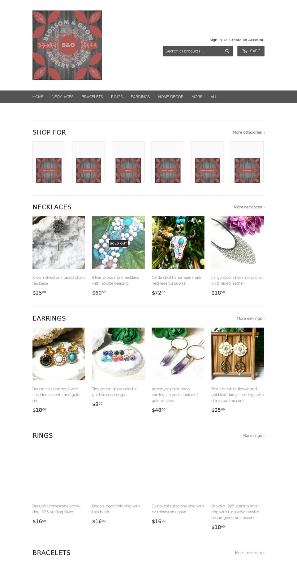 blossomandgrowjewelry.com — Shopify storefront screenshot