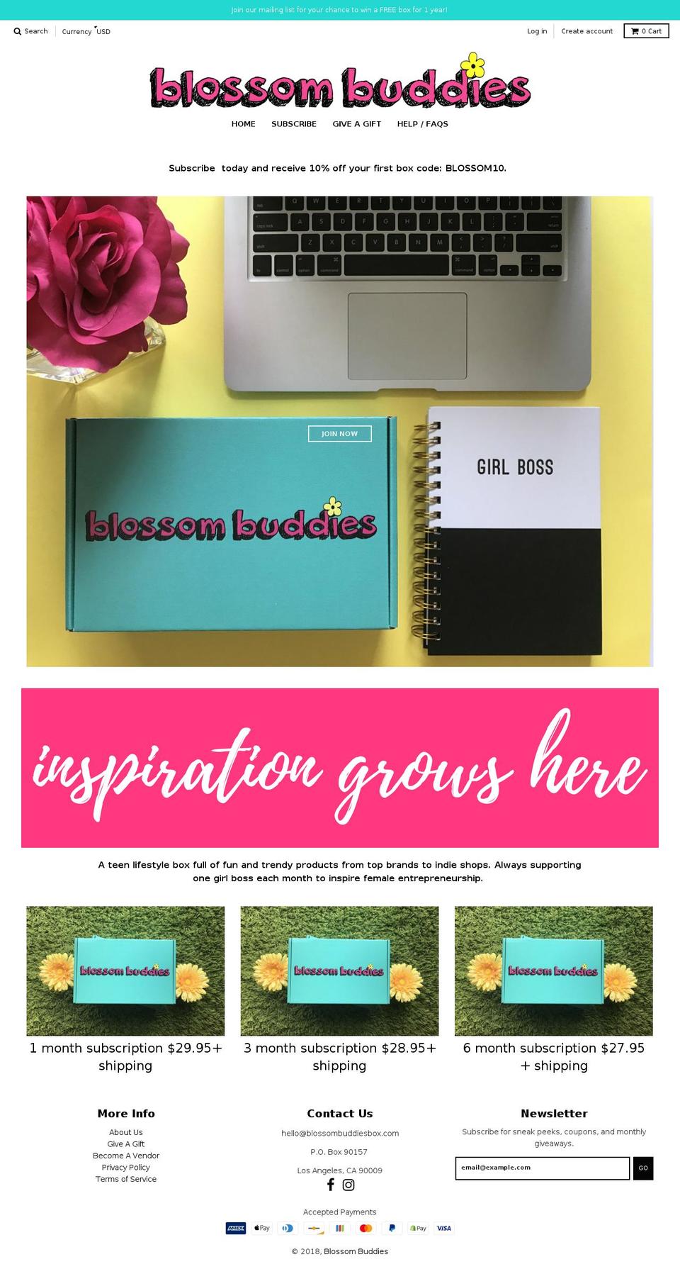 blossombuddiesbox.com — Shopify storefront screenshot