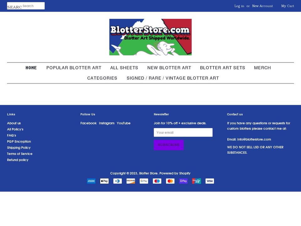 blotterstore.com shopify website screenshot