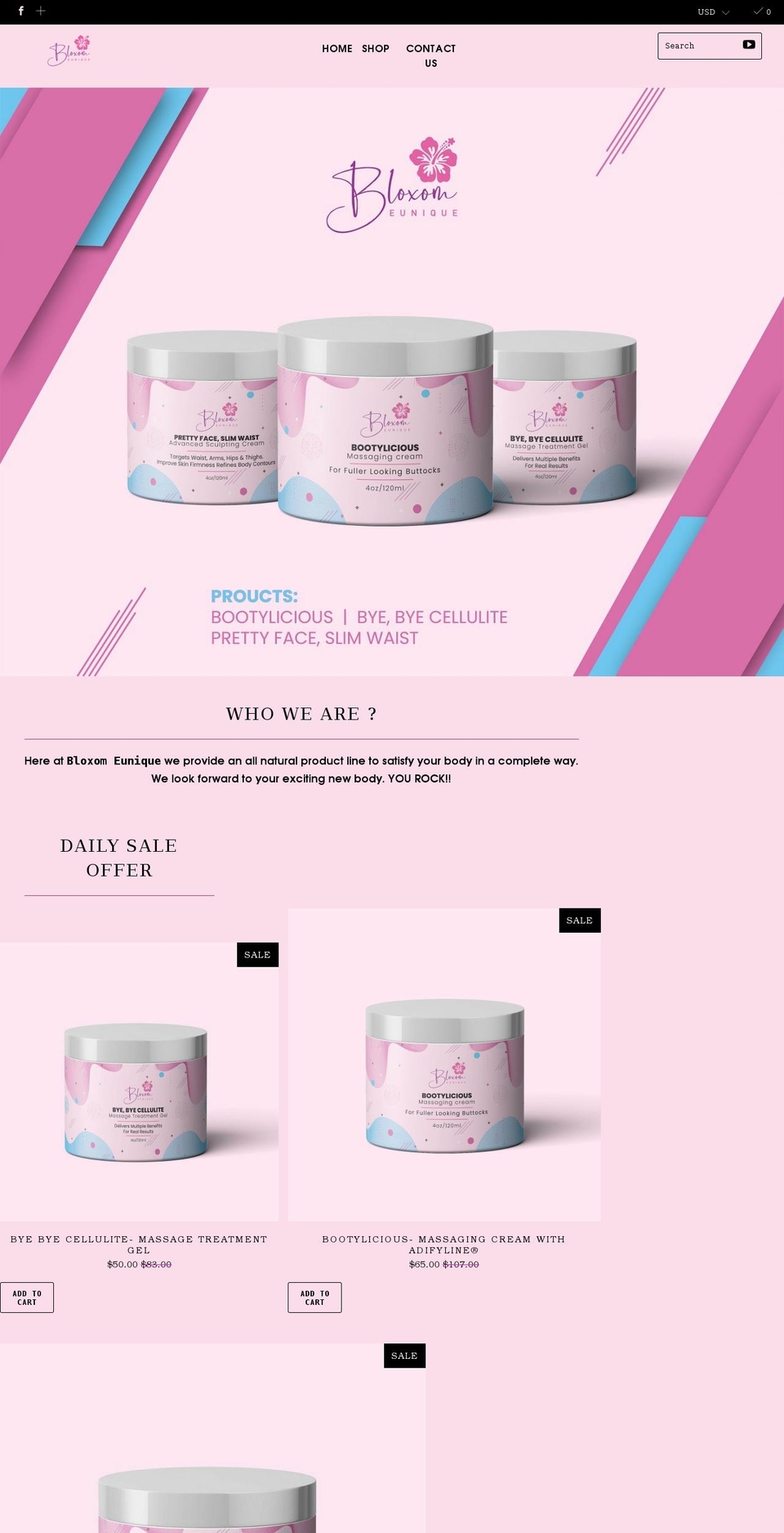 bloxomeunique.com shopify website screenshot