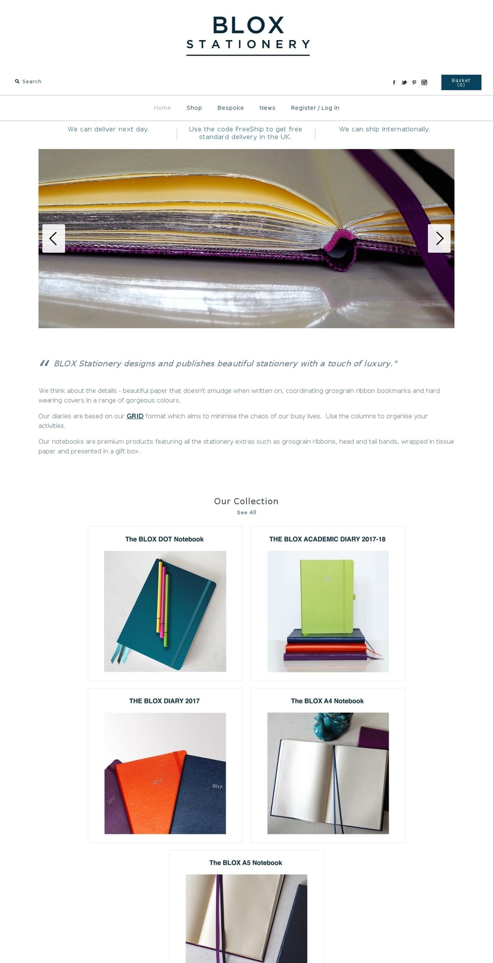 iOne Shopify theme site example bloxstationery.com